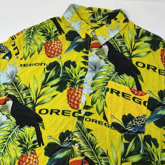 Oregon Ducks Hawaiian Shirt Mens Large Tropical AOP Button Up Logo - Picture 1 of 8